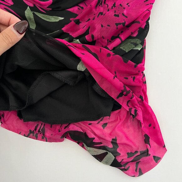 Vintage Eclipse Black Mesh Ruched-Side Tube Top with Floral Prints – Size L - Picture 7 of 8